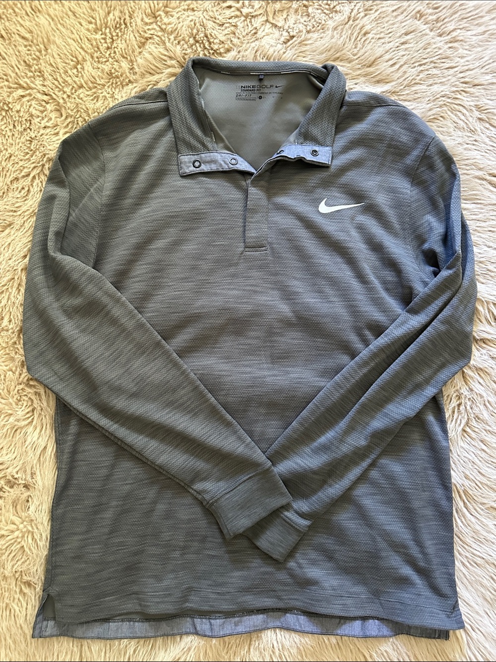 Nike Men's Heather Gray Long-Sleeve Polo with White Swoosh- Nike golf trump